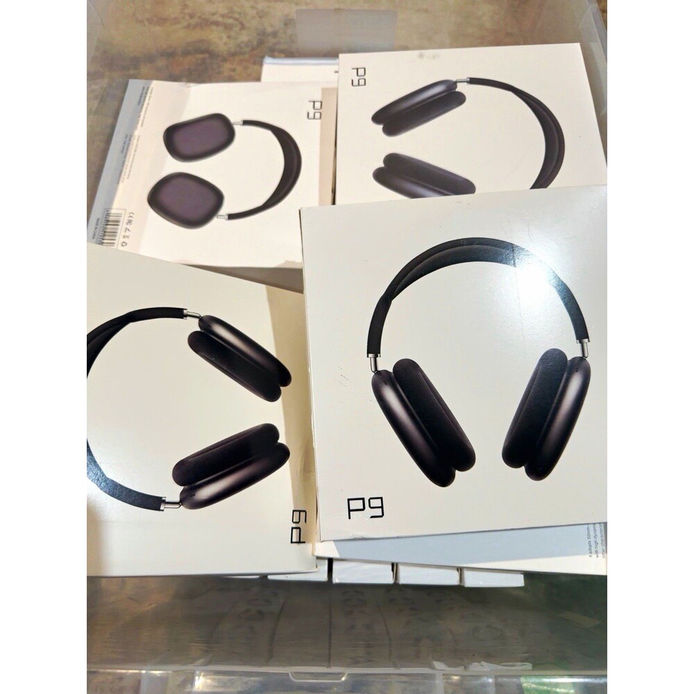 One P9 Bluetooth Over-Ear Headband Headphones, Black, Double Earpieces.